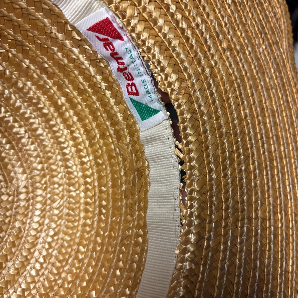 VTG Betmar Womens Beige Tan Straw Wide Sun Hat Scalloped Edge Made in Italy - Picture 8 of 9